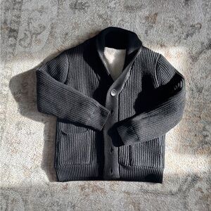 Men's Black Shawl Collar Cardigan - Fleece Lined